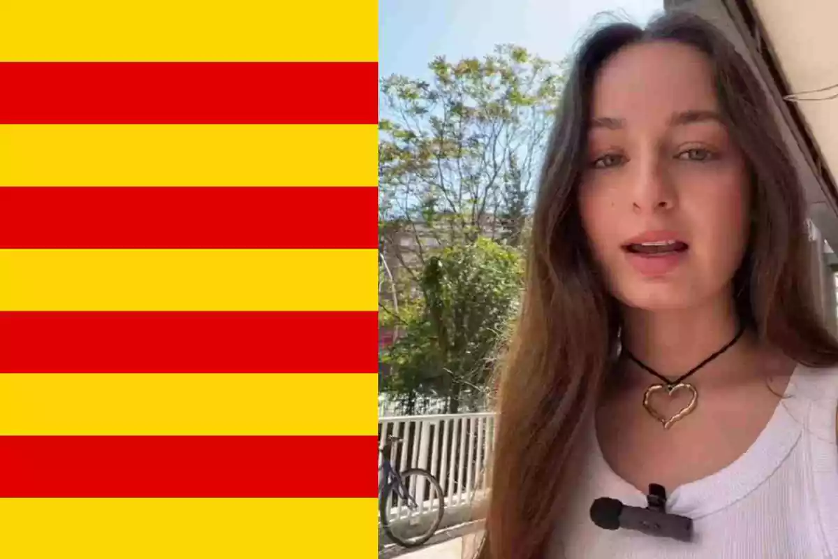 Fotomontaje de la tiktoker Clara Soler con una bandera de Cataluña