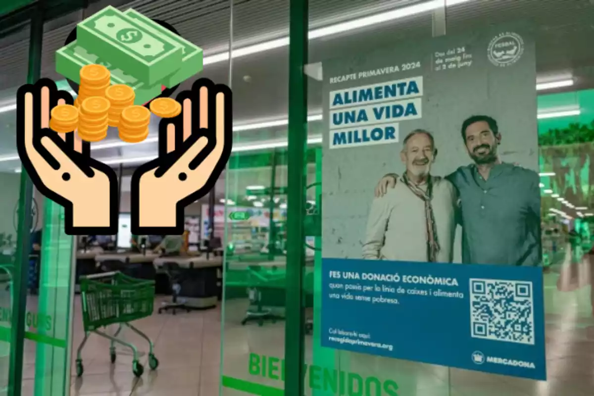 Un supermercado, con una imagen de la campaña solidaria