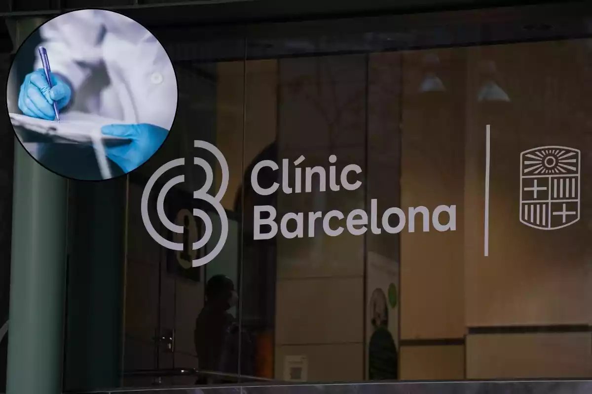 Hospital Clínic de Barcelona con una imagen de una persona investigando