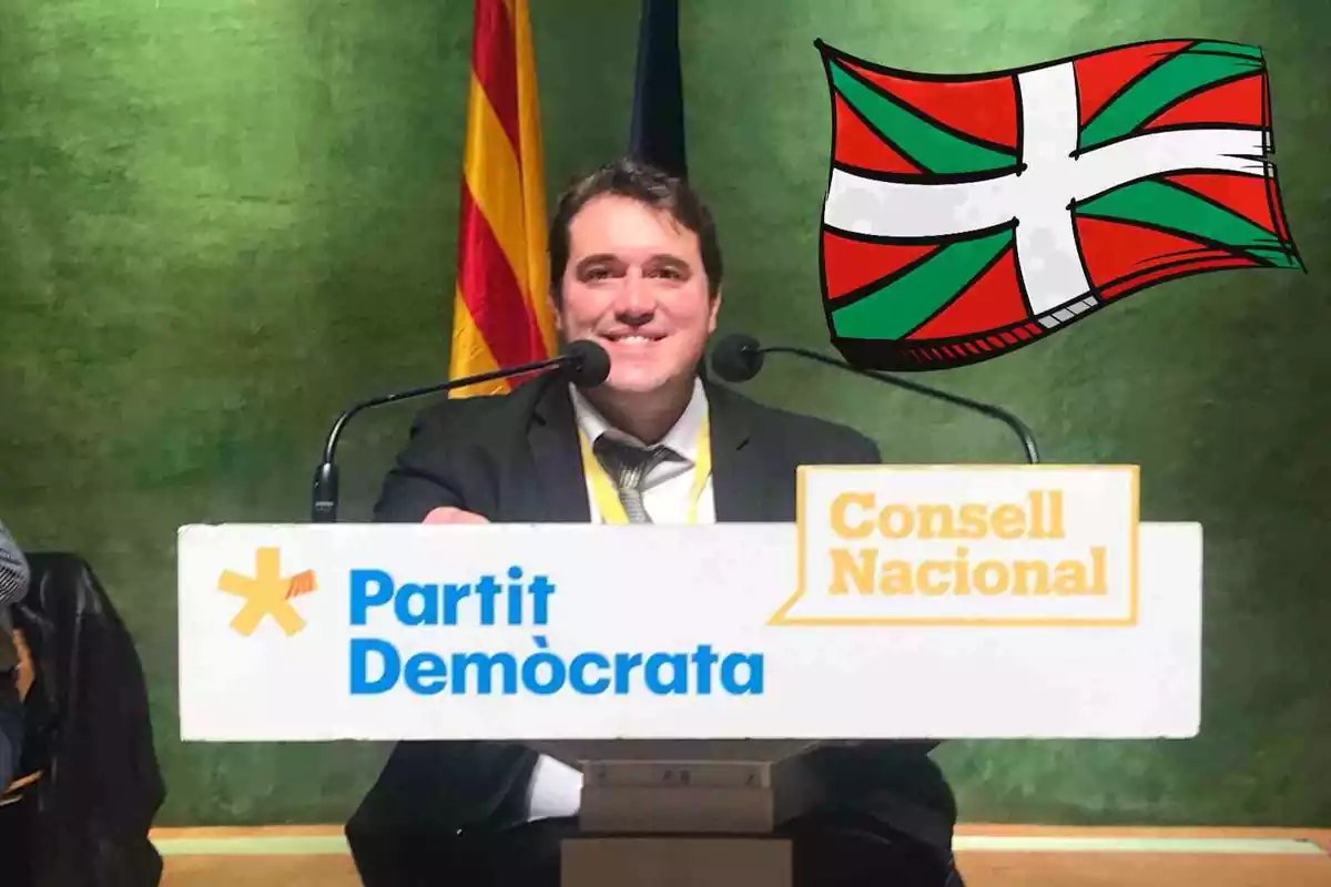 El ex presidente del PDeCAT, David Bonvehí, en un fotomontaje con la bandera de Euskadi