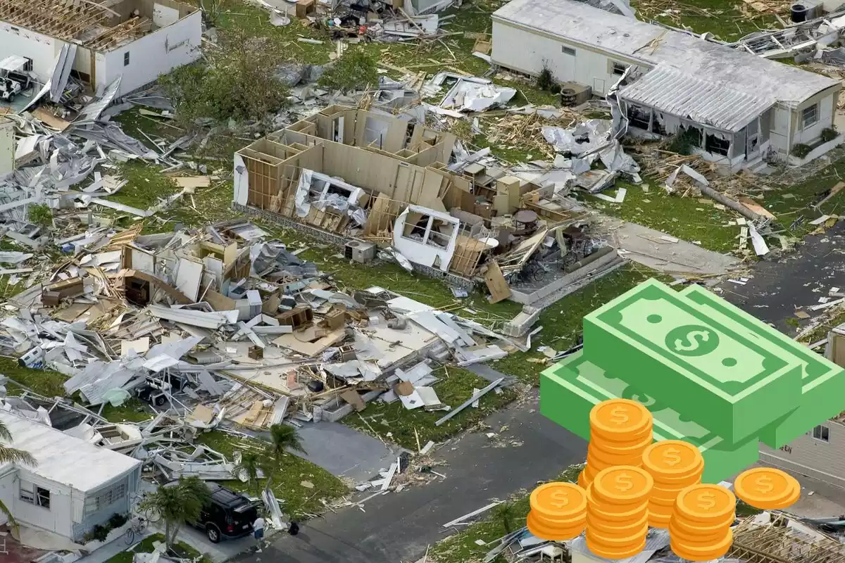 Desastre climático con una imagen de dinero