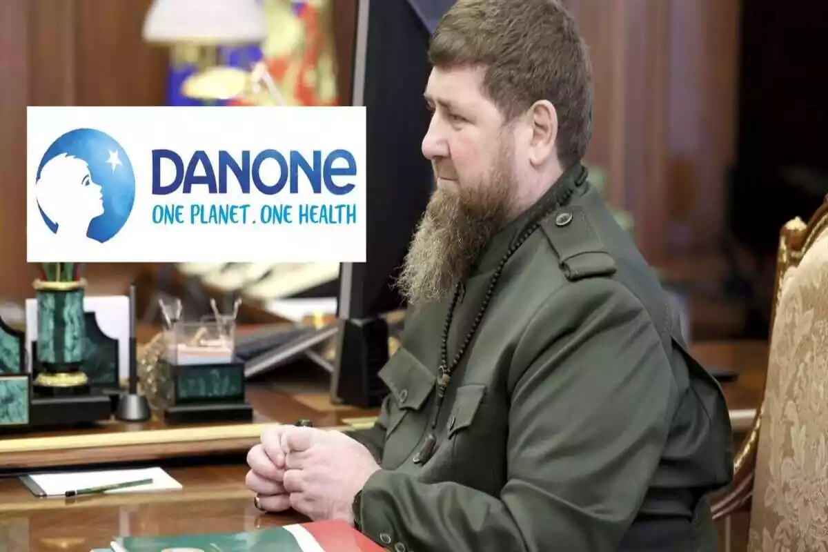 El líder checheno Razman Kadyrov en un fotomontaje con el logo de Danone