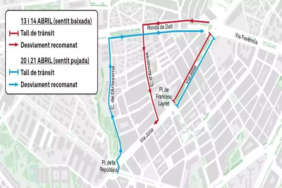 Mapa de las obras en Via Júlia en el distrito de Nou Barris en Barcelona