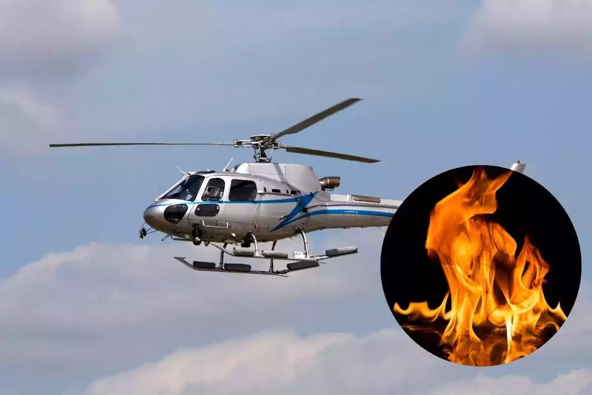 Helicóptero junto a una imagen de fuego