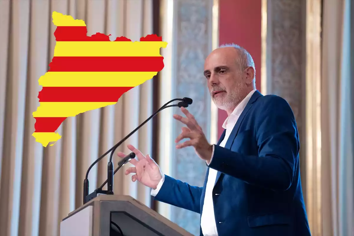Joan Ridao en un fotomontaje con la bandera de Cataluña