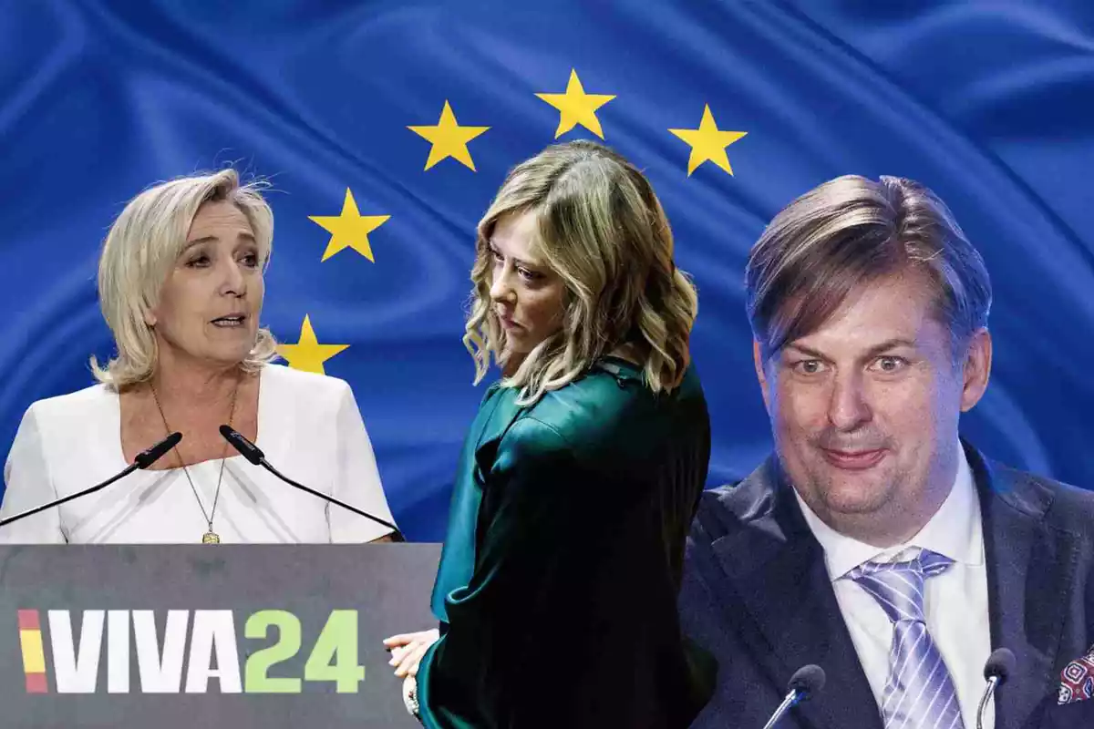 Fotomontaje de Marine Le Pen, Georgia Meloni y Maximilian Krah