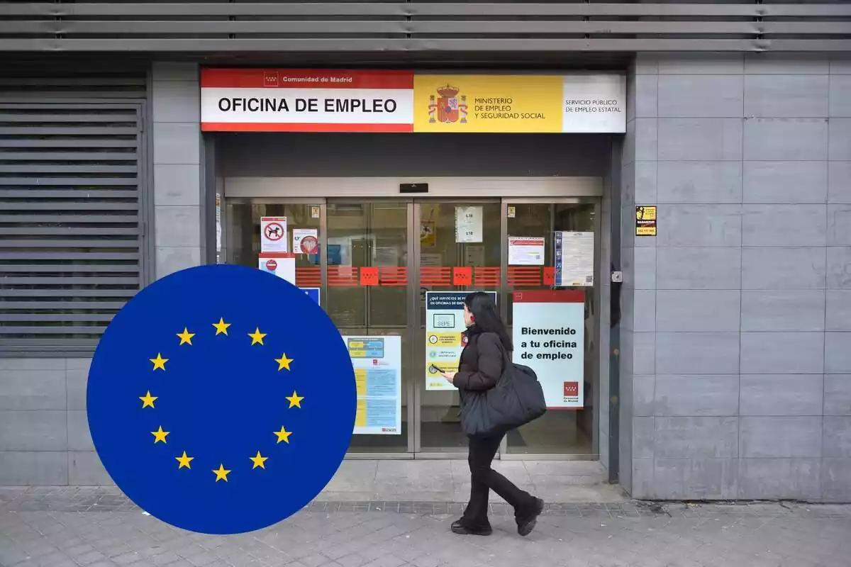 Oficina de empleo con un símbolo de la Unión Europea