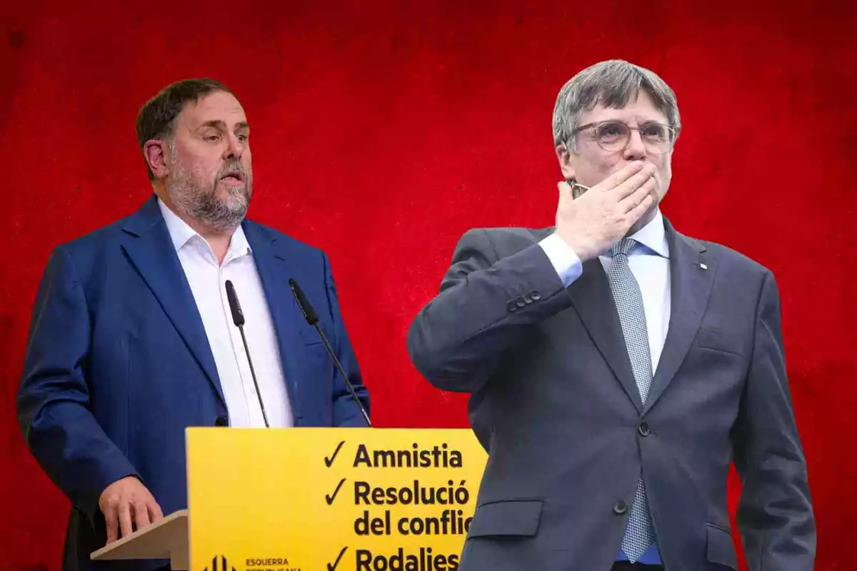 Oriol Junqueras y Carles Puigdemont en un fotomontaje con el fondo rojo