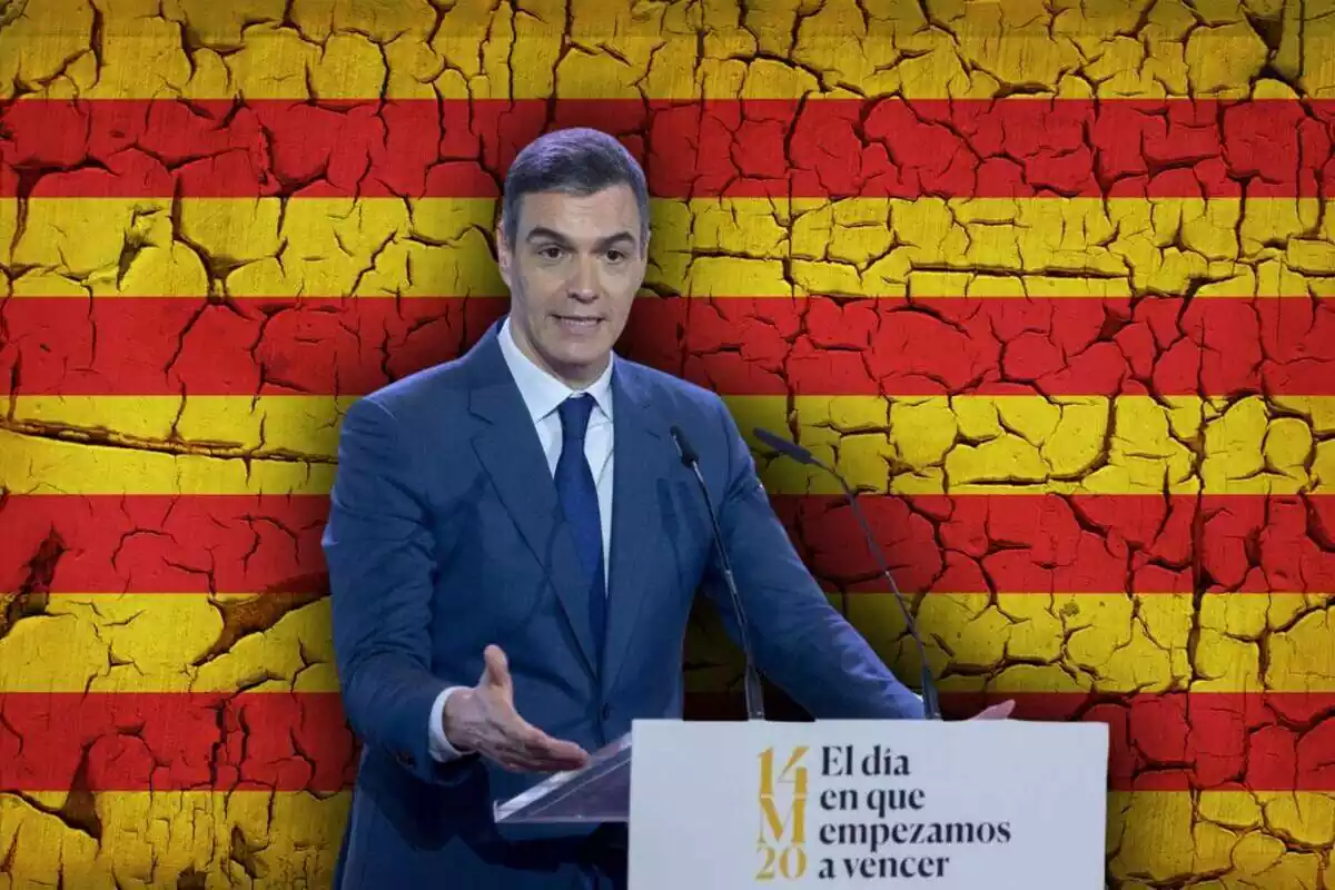 Pedro Sánchez en un fotomontaje con la bandera de Catalunya