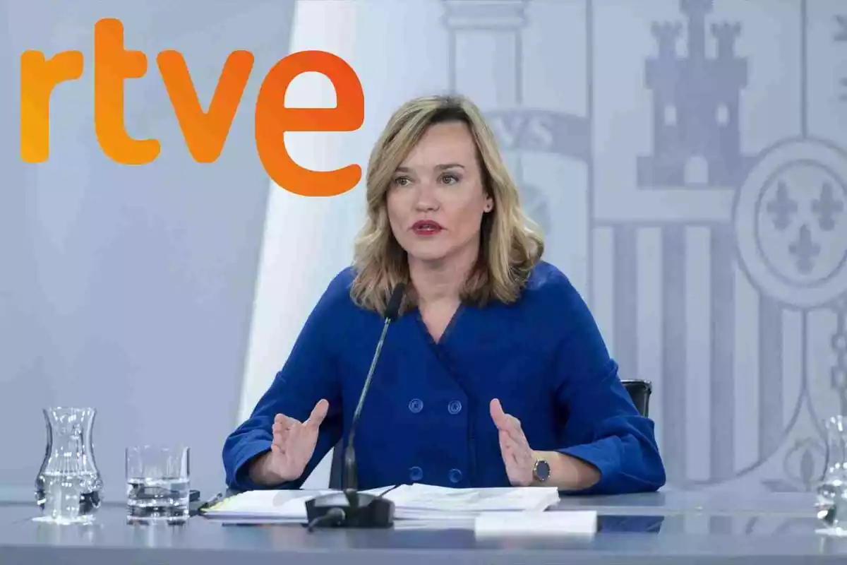 Pilar Alegría en un fotomontaje con el logo de RTVE