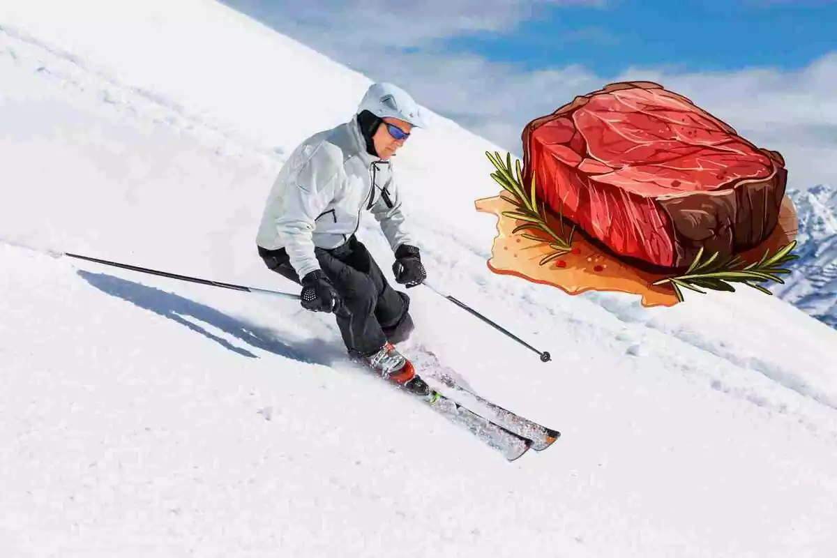 Un esquiador con comida