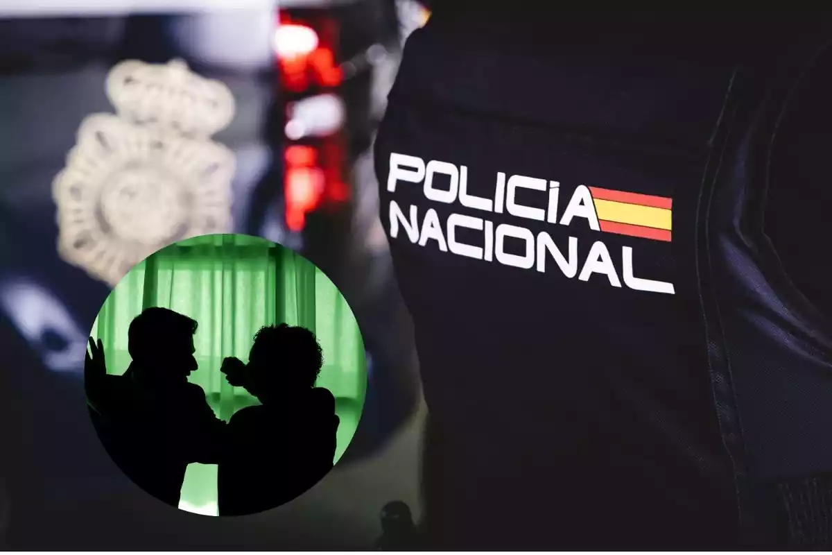 Policía Nacional con la imagen de fondo de dos hombres peleando