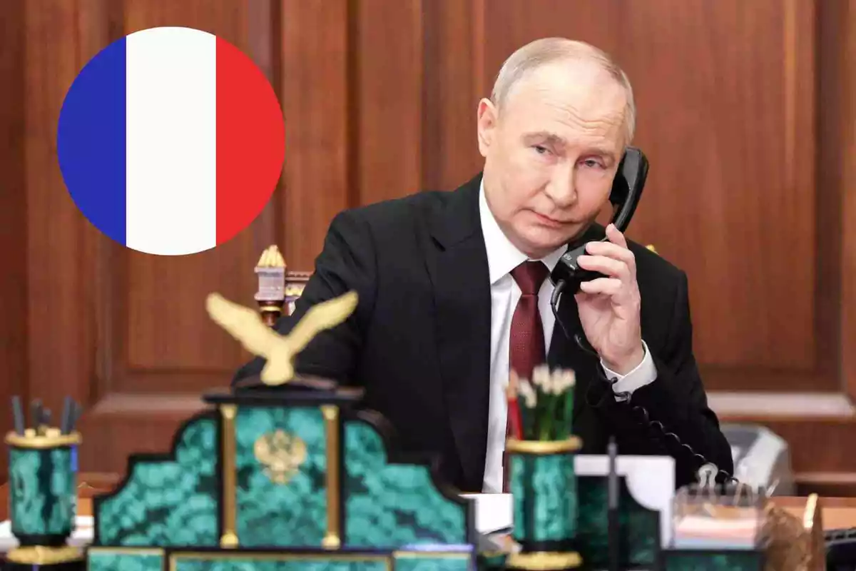 El presidente de Rusia, Vladimir Putin, en un fotomontaje con la bandera de Francia
