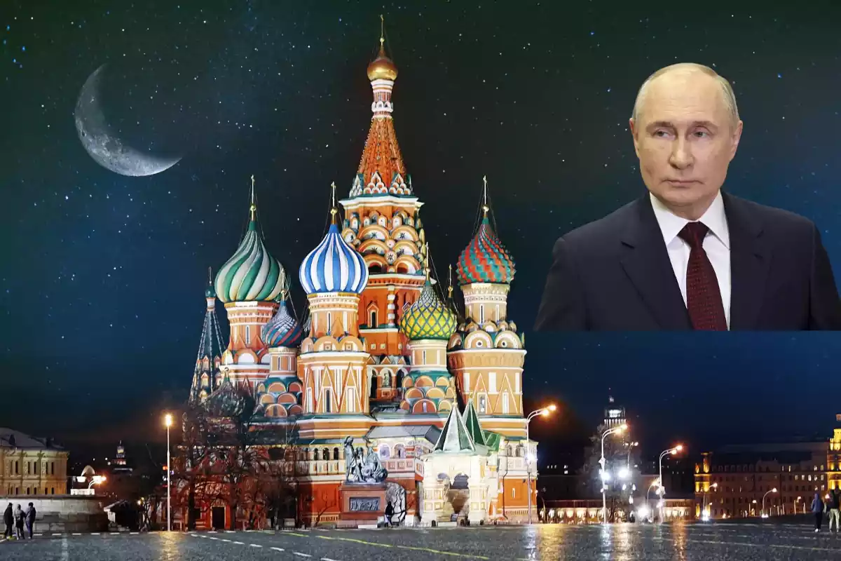 Fotomontaje de Putin gobernando el cielo de Moscú
