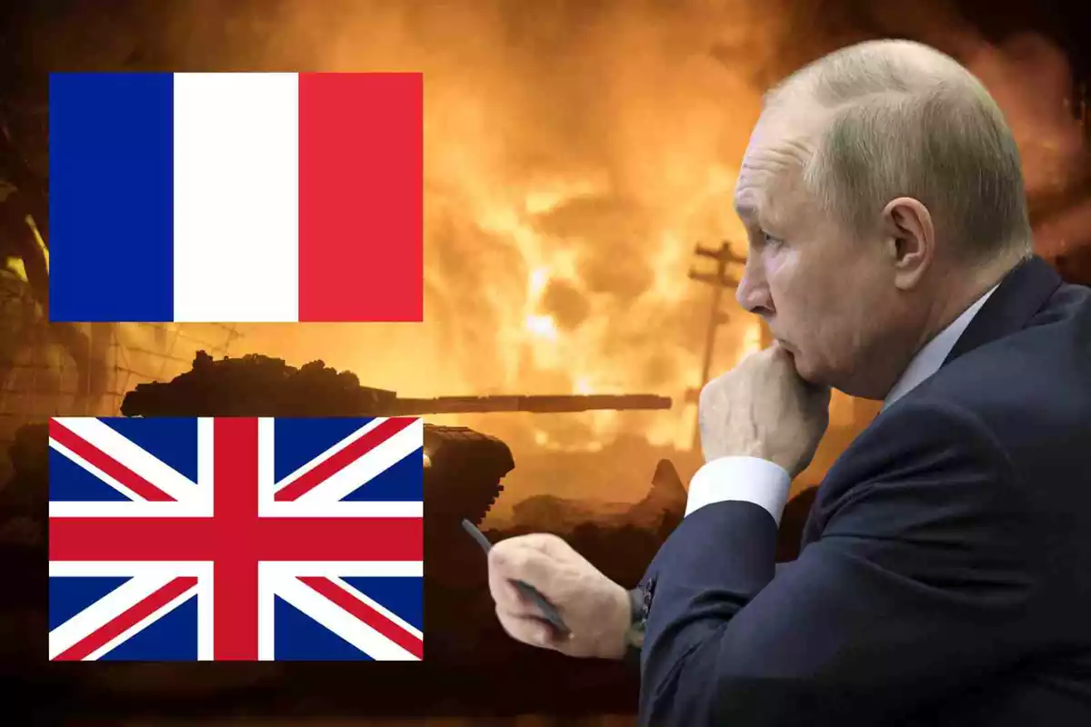 Fotomontaje de Vladimir Putin con las banderas de Reino Unido y Francia