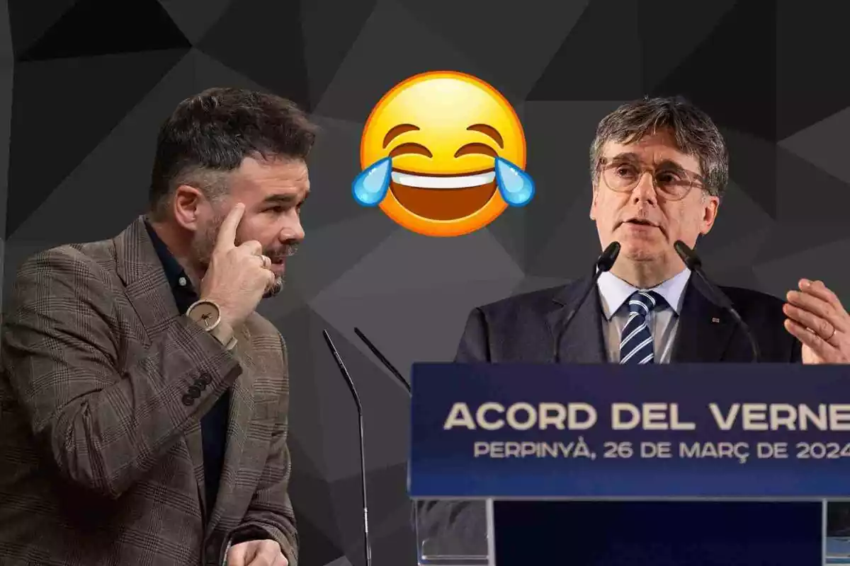 Rufián y Puigdemont en un fotomontaje con un emoticono riendo