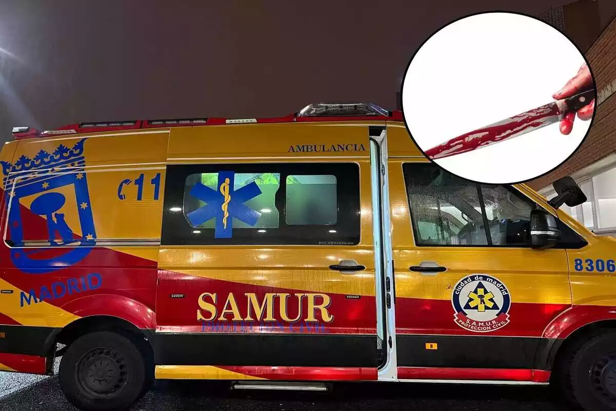 Ambulancia del Samur con un cuchillo ensangrentado