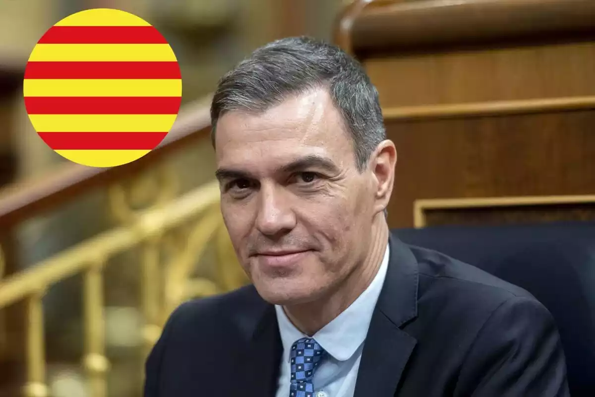 Pedro Sánchez y una imagen de Cataluña