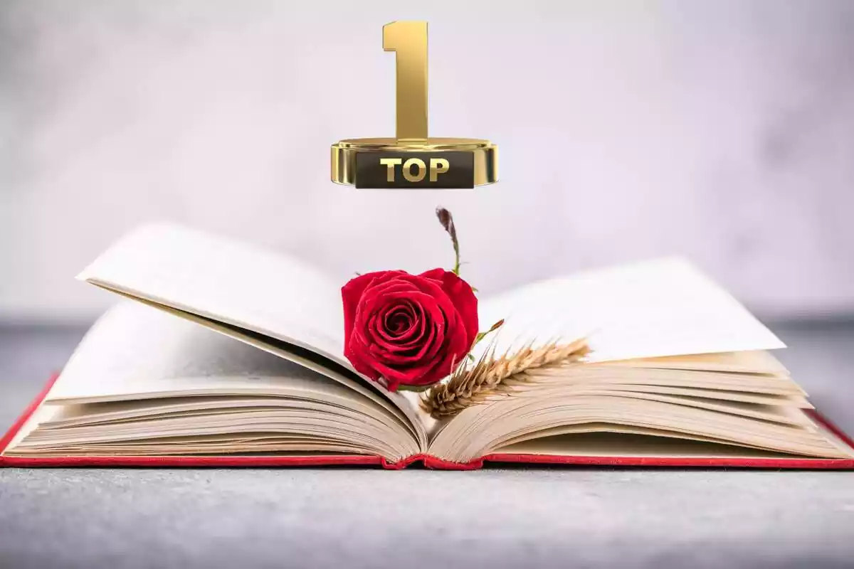 Libro de Sant Jordi con una rosa y un número 1